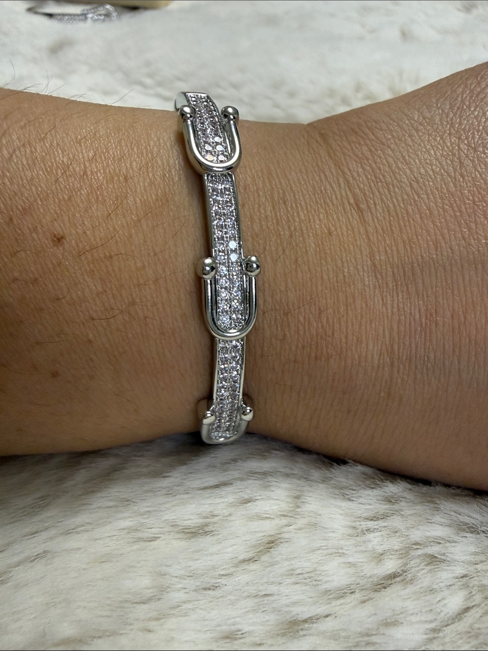 Silver Pave Link Bracelet - Sleek Sparkling Women's Bracelet